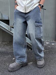 DAZY Men's Washed Distressed Blue Denim Jeans, Spring - Blue - View 1