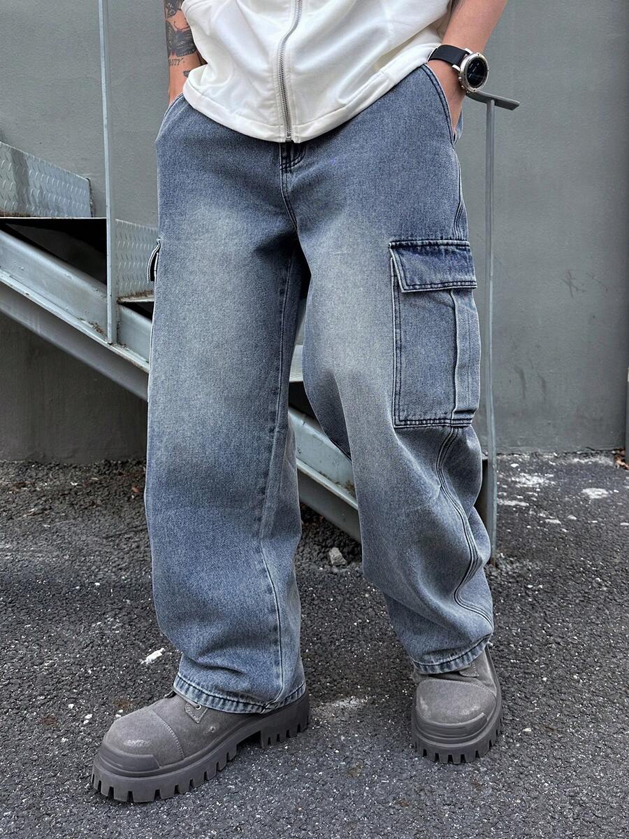 DAZY Men's Washed Distressed Blue Denim Jeans, Spring - Blue - View 1