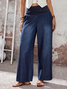 EMERY ROSE Mature Denim Jeans casuales y versátiles de pierna ancha y holgada con pliegues en la cintura para mujer - Azul - Ver 4