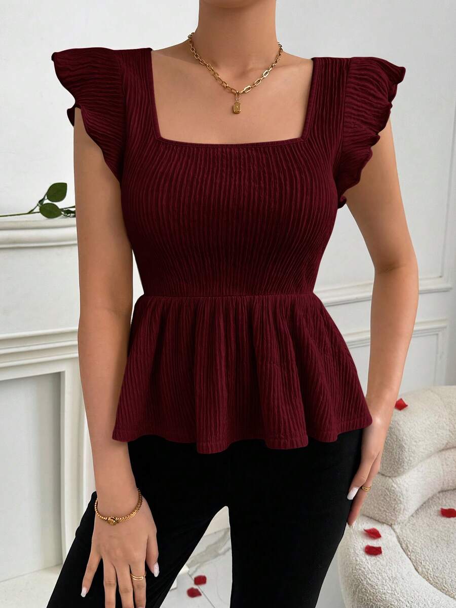 Firerie 女士宽松领口短袖收腰娃娃衫，适合度假和约会穿着 - 紫紅色 - 查看 1