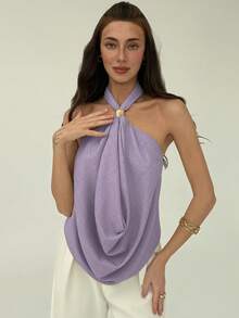 Aloruh 女士Y2K纯色时尚百搭吊带背心 - 紫羅蘭色 - 查看 5