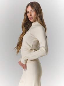 MUSERA 针织漏斗领混色拉链开衫，仅限冬季居家穿着，舒适保暖，适合工作、休闲、优雅等多种场合，尽显春季时尚魅力。 - 奶油色 - 查看 3