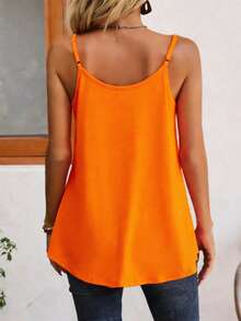 SHEIN LUNE 女士休闲纯色褶皱吊带背心，夏季 - 橘色 - 查看 2
