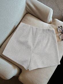 Franclia 时尚优雅闪亮修身羊毛混纺女式短裤 - 淺灰色 - 查看 2