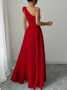 Modelyn 法式复古仙女风时尚单肩连衣裙 - 紅色 - 查看 2