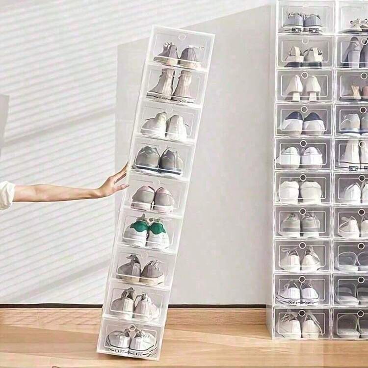 Bộ 12 hộp đựng giày trong suốt có thể xếp chồng lên nhau, giá để giày gấp gọn tiết kiệm không gian, hộp đựng giày thể thao, giá để giày chất lượng cao, hộp đựng giày. - Nhiều màu - Xem 4