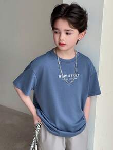 Dazy Kids Áo thun ngắn tay cổ tròn in chữ cho bé trai tuổi teen, kiểu dáng thường ngày, đa năng, thích hợp mặc mùa hè. - Màu xanh lam - Xem 1