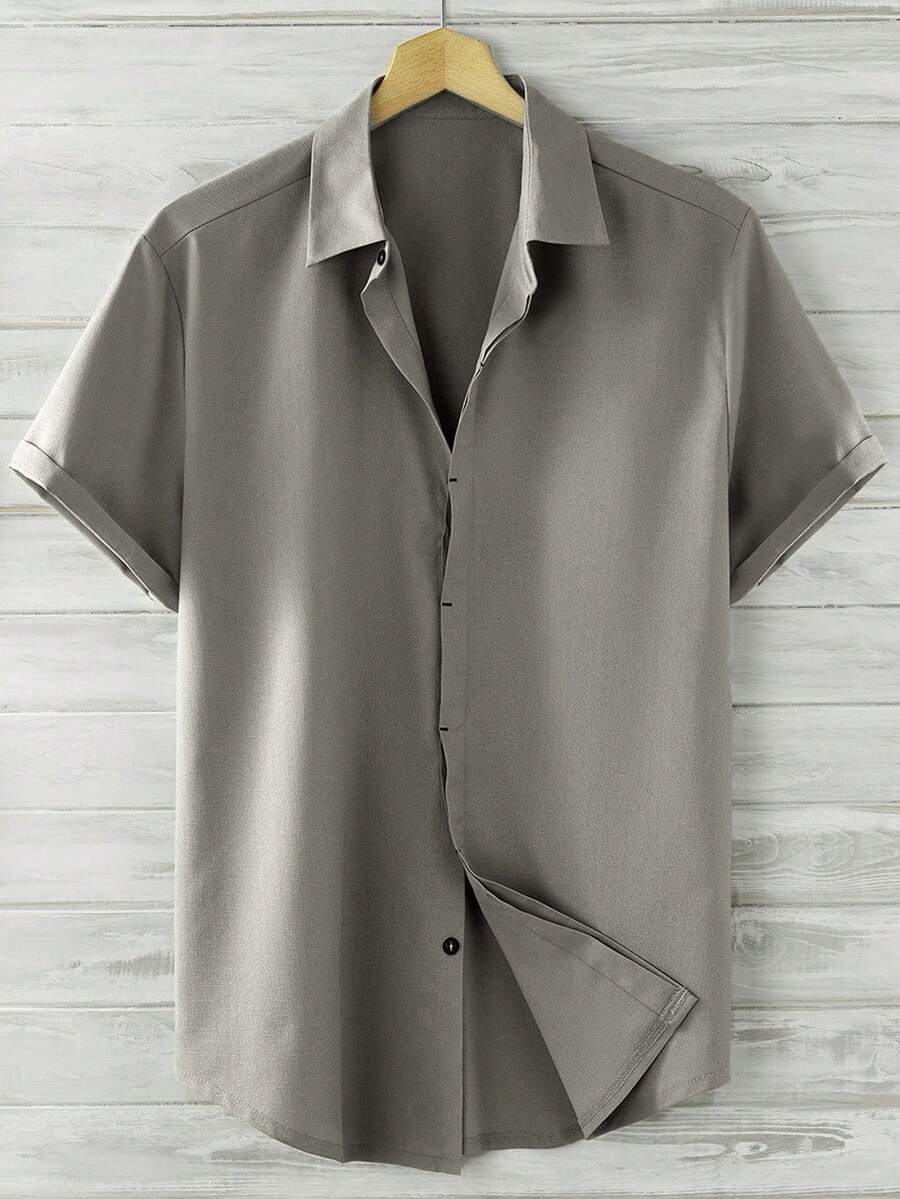 Manfinity Homme Men Button Up Curved Hem Shirt - Grey - View 1