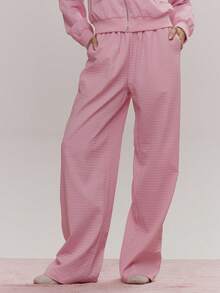 MUSERA Wide Leg Elasticated Waffle Trousers Cute Girly Sexy Spring Winter Going Out Daily Easter Sugar Swizzle - Pink - View 2