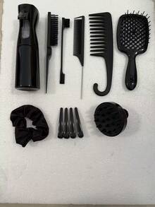 12件套美发工具套装 - 适用于沙龙，包含梳子套装、喷雾瓶、编发工具、尖尾梳和发际线定型刷 - 耐用、便携，适合所有发质（黑色）（粉色）（紫色） - 彩色 - 查看 12