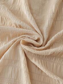 EMERY ROSE Plus Size Summer Casual Solid Color Textured Front Button Frill Trim Shirt - Apricot - View 6