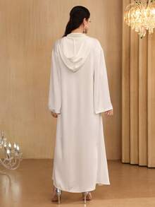 Al Najma 优雅奢华二合一立领连帽泡泡珍珠喇叭袖连衣裙，春夏款 - 白色 - 查看 3