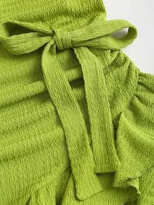 Sweetra Y2K性感不对称肩部度假风褶皱雪纺连衣裙 - 綠色 - 查看 4