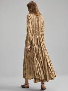 Ontre 2026春夏新款女士长裙，春夏服装，返校季，情人节装扮，女教师制服，晚宴礼服，商务休闲系腰褶长裙，情人节装扮，节日派对礼服，时尚百搭优雅女士长款正式礼服 - 咖啡棕 - 查看 5