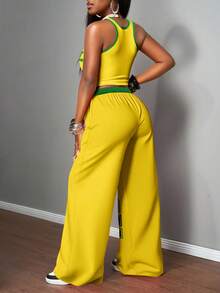 Slaydiva Bộ 2 món dành cho nữ, kiểu dáng thường ngày, gồm áo hai dây ôm sát và quần ống rộng, phù hợp cho dạo phố, các sự kiện thời trang đường phố. - Nhiều màu - Xem 2