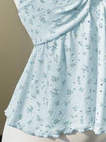 Elamini 黄色碎花镂空V领性感露背吊带背心，甜美迷人，春夏款 - 淺藍色 - 查看 6