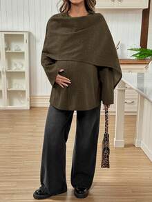 SHEIN Maternity Solid Color Shawl Collar Loose Casual Jacket, Autumn/Winter - Brown - View 5