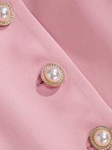 New Round Neck Pearl Button Woven Fashionable Versatile Elegant Commuting Casual Cinched Waist Spring/Summer Women Shirt - Pink - View 7