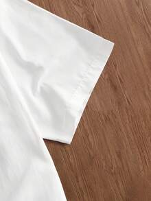 SWAVVY 男士休闲日常通勤学院风简约百搭骑士刺绣落肩宽松白衬衫配领带 - 白色 - 查看 6