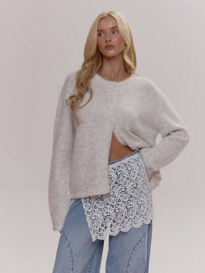 MUSERA Fluffy Knit Button Through Crewneck Oversized Fit Cardigan Cute Girly Sexy Spring Winter Going Out Daily Easter Sugar Swizzle