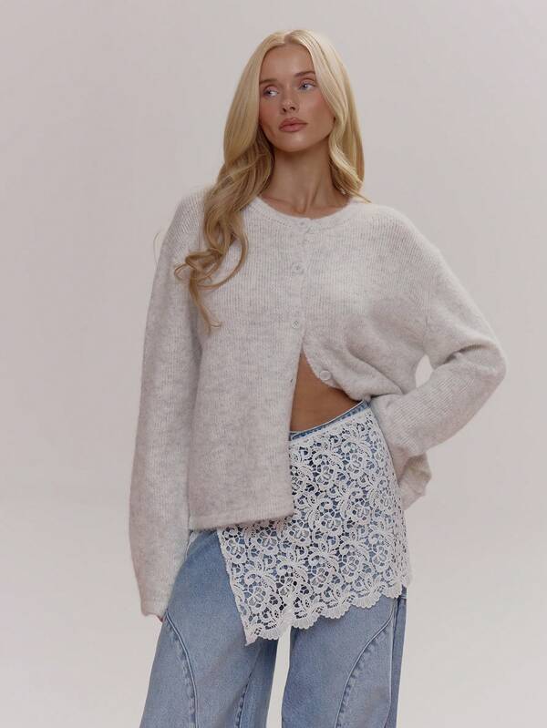 MUSERA Fluffy Knit Button Through Crewneck Oversized Fit Cardigan Cute Girly Sexy Spring Winter Going Out Daily Easter Sugar Swizzle