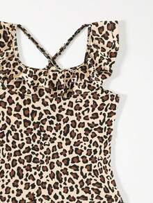 SHEIN Young Girl New Fashionable Leopard Print One-Piece Swimsuit Summer Holiday - Multicolor - View 5