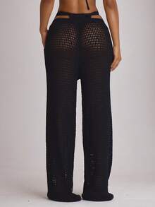 Musera Resort 钩针编织阔腿罩裤泳装度假夏季旅行沙滩装纯色基础款度假核心款 - 黑色 - 查看 4