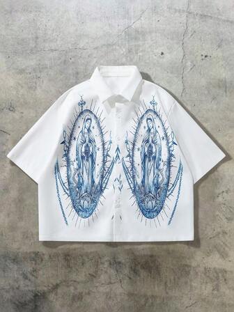 Camisa casual de hombre con estampado de la Virgen María, para verano