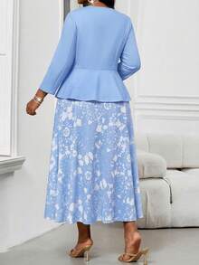 SHEIN Lady 2件套加大码女士商务抽象波浪印花简约圆领系带度假中长连衣裙套装外出服蓝色两件套春夏服装休闲连衣裙女士碎花连衣裙芥末黄连衣裙女士蓝色碎花连衣裙女士教堂连衣裙女士半身裙套装女士半身裙夏季连衣裙春季连衣裙毕业典礼 - 淺藍色 - 查看 2