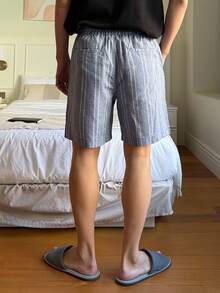 DAZY 男士纹理面料弹力腰短裤，夏季家居服 - 彩色 - 查看 2