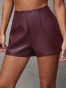 SHEIN PETITE CURVE 大码纯色休闲短裤 - 中紫紅色 - 查看 6