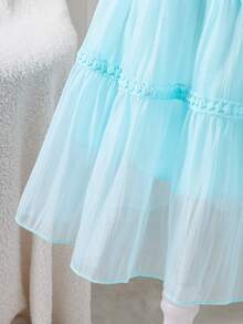 Elladie kids 少女公主风薄纱3D蝴蝶中长优雅连衣裙 - 藍色 - 查看 6