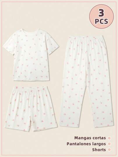 Set de 3 piezas de pijama de dibujos animados para mujer, tres piezas, adecuado para las temporadas de primavera, verano y otoño,pijamas mujeres,valentines day