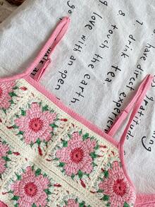 Emery Rose Kids Emery Rose Kids 2件套女童纯色编织吊带背心和长裤套装，粉色衬衫，夏季服装，抹胸上衣，春季女童套装，女童喇叭裤套装，波西米亚风女童粉色夏季套装，钩针花卉吊带背心和阔腿裤，女童粉色花卉钩针吊带背心和阔腿裤套装，可爱儿童夏季服装，女童粉色连体衣，女童春季连体裤，女童两件套，女童褶皱套装，儿童夏季女童服装，花卉套装 - 粉色 - 查看 8
