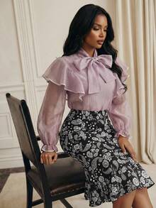 Anewsta New Elegant Cashew Floral Print Bodycon Mermaid Skirt French Style Clothes Floral Skirts For Women Ruffle Skirt Elegant Skirt - Black and White - View 6
