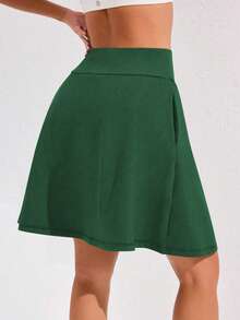 Easithlete 高腰运动裙，带口袋，防摩擦，适合瑜伽、跑步、健身 - 綠色 - 查看 2