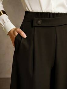 MOTF PREMIUM Quần ống rộng có túi chéo thanh lịch dành cho nữ - Cà phê nâu - Xem 7