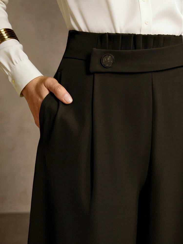 WOMEN'S ELEGANT SLANT POCKET WIDE LEG PANTS