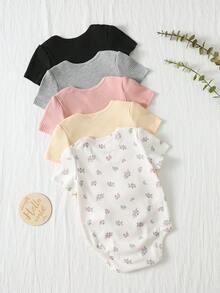 Cozy Pixies 5件套新生女宝宝可爱碎花波点卡通印花短袖连体衣，夏季 - 彩色 - 查看 2