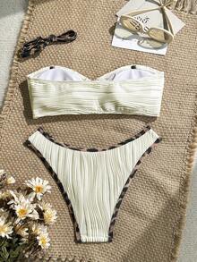 Swim Chiccia Women's New Textured Fabric Leopard Print Splice Strap Top And High Cut Triangle Bottom Elegant Casual 2-Piece Swimsuit, Spring/Summer - Multicolor - View 8