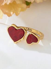 LOTSLUV 1pc Asymmetrical Heart-Shaped Adjustable Ring, Wine Red, Valentine's Day Gift For Girlfriend/Women Birthday Valentines,Mom,Mother,Mother's Day,Gift - Red - View 3