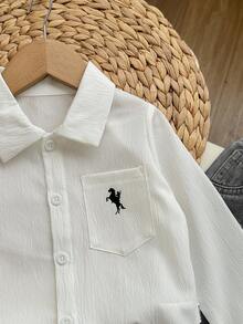 SHEIN 2pcs Toddler Boys Denim Look White Shirt And Grey Jeans Set - Grey - View 8