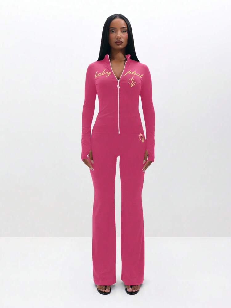 BABYPHAT Women High Waisted Flare Leggings Pull On Style Bootcut Stretch Pants With Retro Script Print Wide Leg Bottom