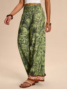 Breezaya 女士复古印花腰部抽绳设计休闲裤，度假装扮 - 彩色 - 查看 2