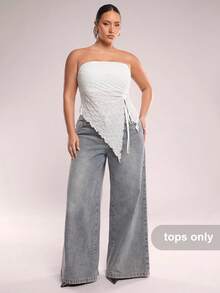 SHEIN BAE 新款加大码女式杏色不对称抽绳吊带背心，波浪纹理细肩带露脐上衣，性感吊带衫，Y2K风格，适合约会、外出、音乐节、下午茶、派对、毕业季、婚礼季等场合。 - 白色 - 查看 5