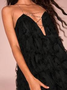 Glamine Party Dresses For Women,Decorated Backless Dress With Rhinestones - Black - View 4