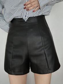 FRIFUL Women's Solid Color Casual Shorts - Black - View 2