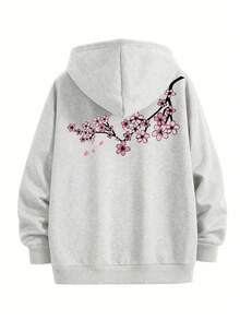 Manfinity Dauomo Áo khoác nam dáng casual có mũ, khóa kéo, họa tiết lá phong, chất lượng cao, phù hợp mặc hàng ngày, cho học sinh, hoạt động ngoài trời, thoải mái và đa năng, thích hợp cho mùa thu. - Màu Xám nhạt - Xem 2