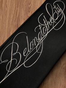 TOKVUE 男士街头风 INS “This City”撞色刺绣T恤，适合户外音乐节、日常穿着、朋友聚会、送给男友/老公的礼物、周年纪念礼物 - 黑色 - 查看 2