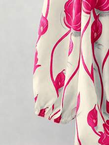 EMERY ROSE Áo sơ mi nữ cỡ lớn in hoa cổ tròn tay dài, kiểu dáng thường ngày, màu xanh trắng, thích hợp mặc mùa thu, áo dự lễ hội nhạc đồng quê, áo nữ mùa thu, trang phục ngoài trời, hàng mới về năm 2025, áo lụa tay phồng cho nữ, áo sơ mi nữ tay dài in hoa, áo sơ mi nữ màu hồng in hoa, áo sơ mi tay dài dáng rộng cho nữ. - Màu Hồng Tươi - Xem 4